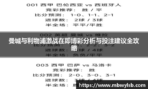 曼城与利物浦激战在即博彩分析与投注建议全攻略